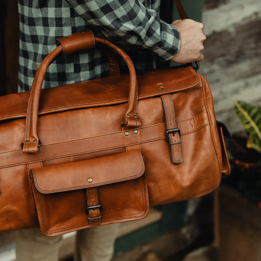 Dazzlo Leather Duffel Bag - Amber Brown - 24"