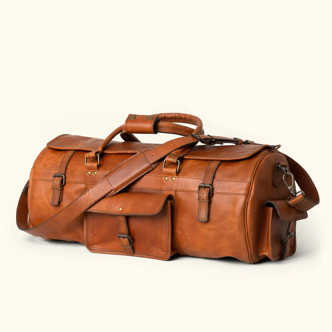 Dazzlo Leather Duffel Bag - Amber Brown - 24"