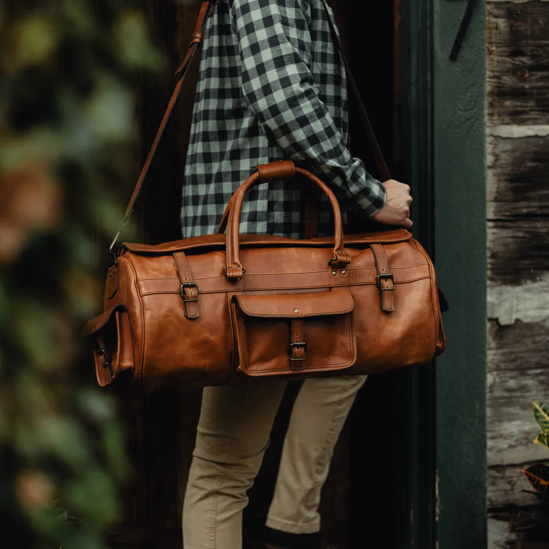 Dazzlo Leather Duffel Bag - Amber Brown - 24"