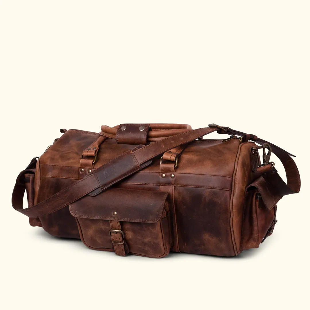 Dazzlo Leather Duffel Bag - Dark Oak - 20"