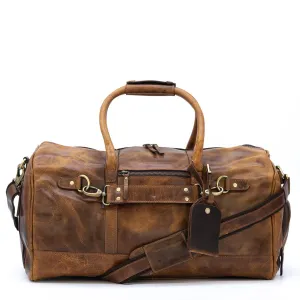 Dazzlo Top Grain Leather Duffel Bag 45L - Antique Brown/Dark Walnut/Midnight Black - 21"