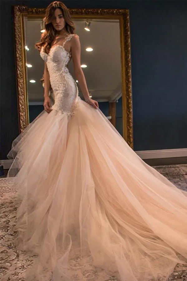 Elegant Mermaid Sweetheart Watteau Train Wedding Dresses WD056