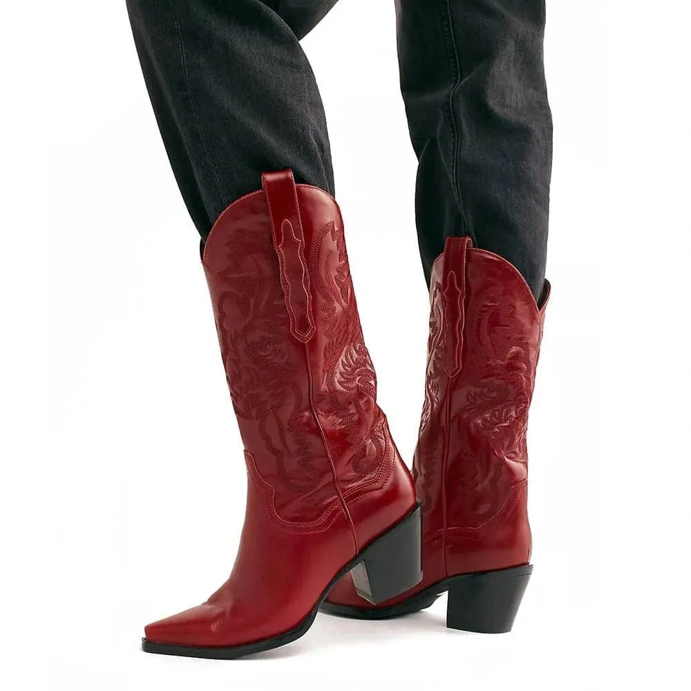 Embroidered Cowboy Boots - Stylish & Trendy Western Boots | Genuine Cow Suede | Handmade & Durable | Akamatsu