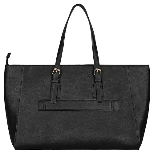 eske Myriane Vegan Leather Women's Tote Bag with Padded Laptop Compartment (Black Saffiano)