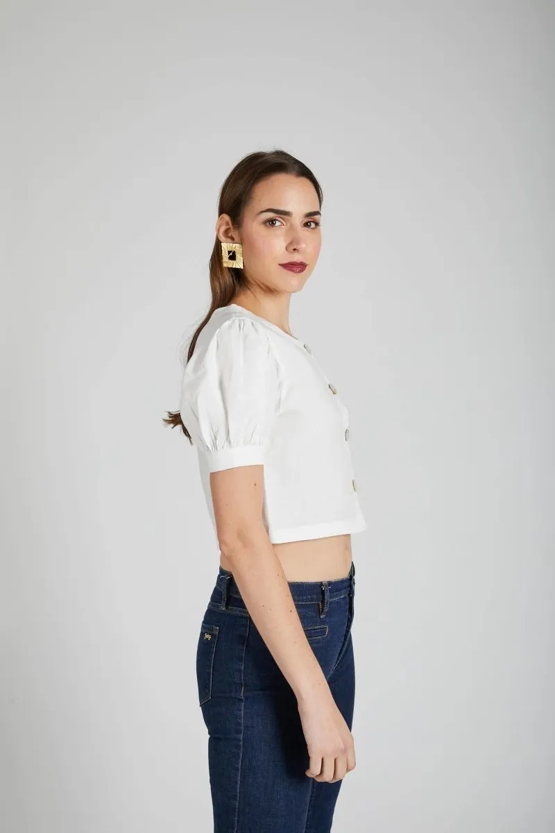 Flame Puff Sleeve Top White