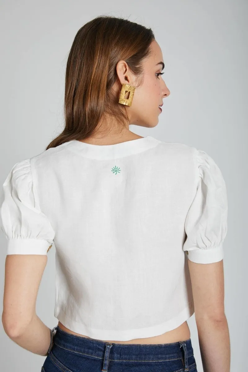 Flame Puff Sleeve Top White