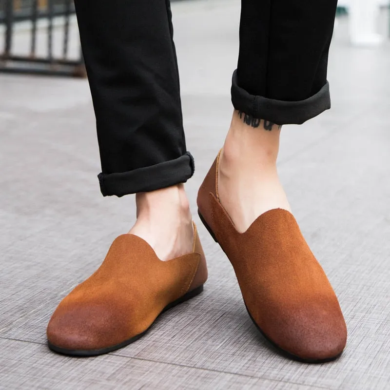 Flat Designer Minimalist Shoes for Men Boat Shoes Slip-on Leather Casual Comfortable Driving Footwear Suede Retro Men's Loafers