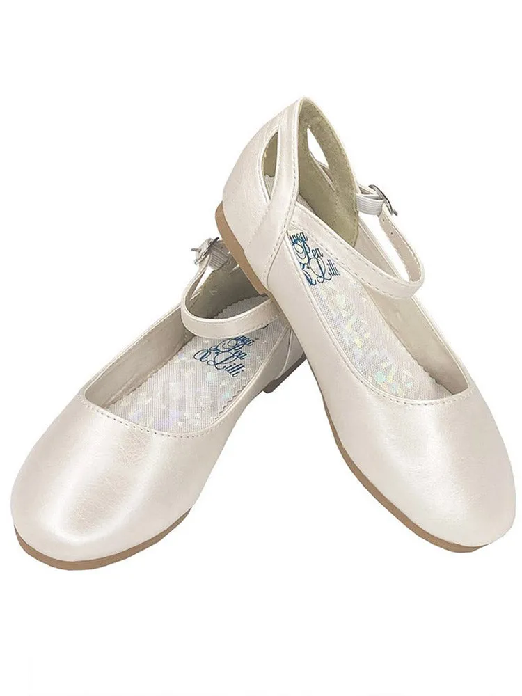 Girls Ivory Ankle Strap Elsa Flat Dress Shoes 9 Toddler-5 Kids