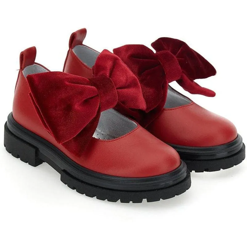 Girls Red Velvet Bow Shoes