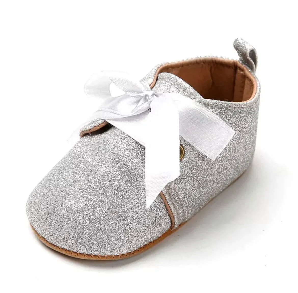 Glitterati- Silver Glitter Baby Shoes - First Walker Vegan Leaher with Velcro Straps