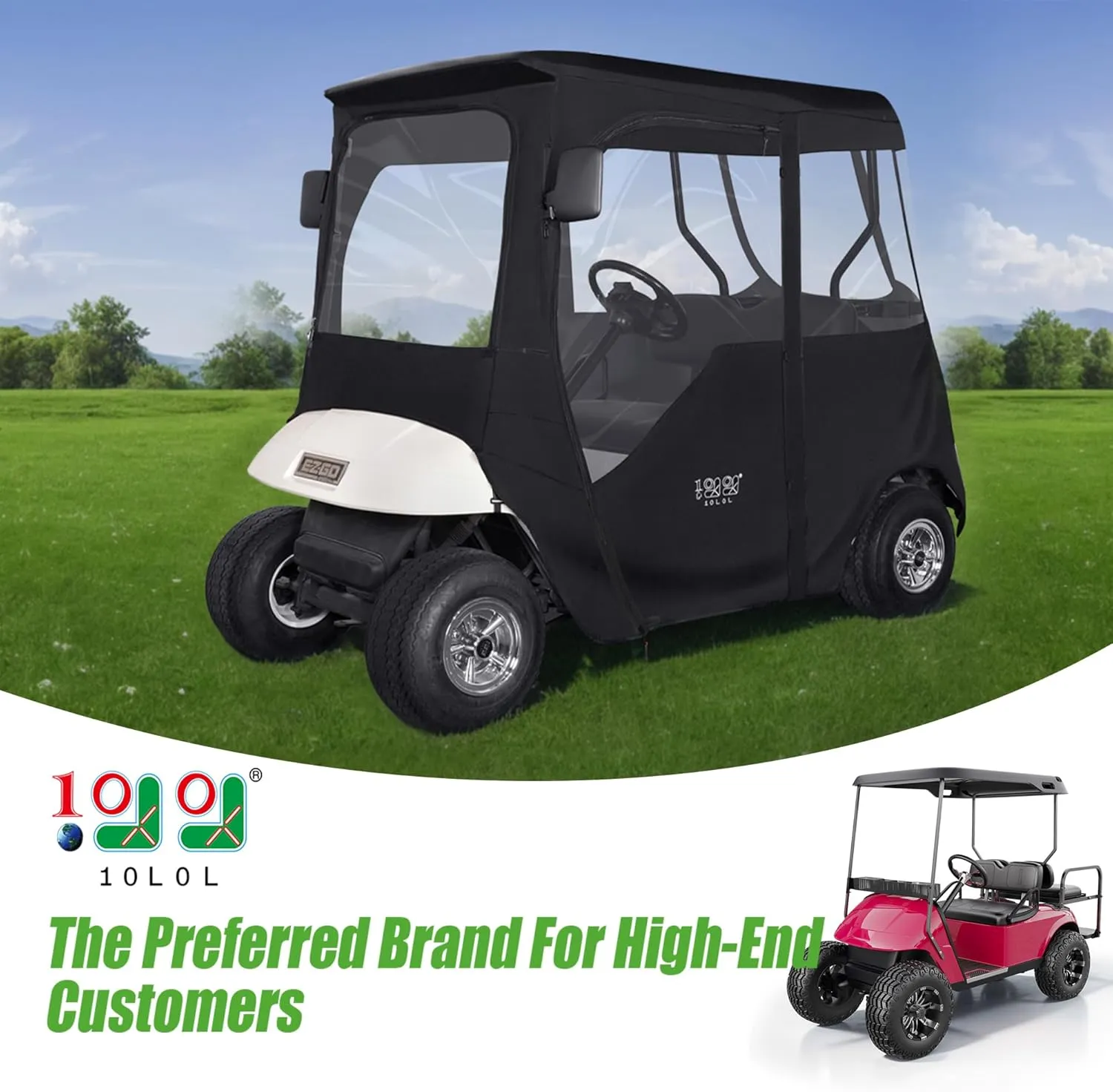 Golf Cart Enclosure with 2 Door Zippers for EZGO TXT/RXV 600D Rain Cover - 10L0L