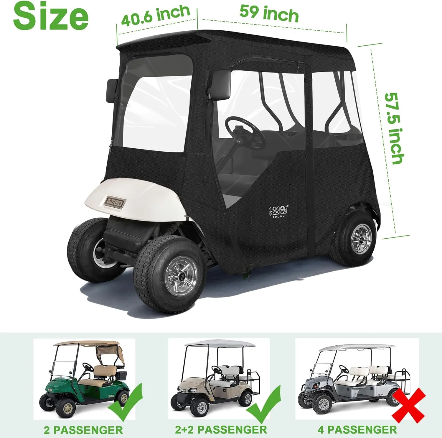 Golf Cart Enclosure with 2 Door Zippers for EZGO TXT/RXV 600D Rain Cover - 10L0L