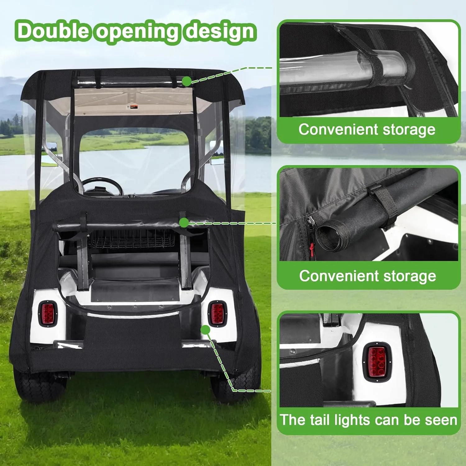 Golf Cart Enclosure with 2 Door Zippers for EZGO TXT/RXV 600D Rain Cover - 10L0L