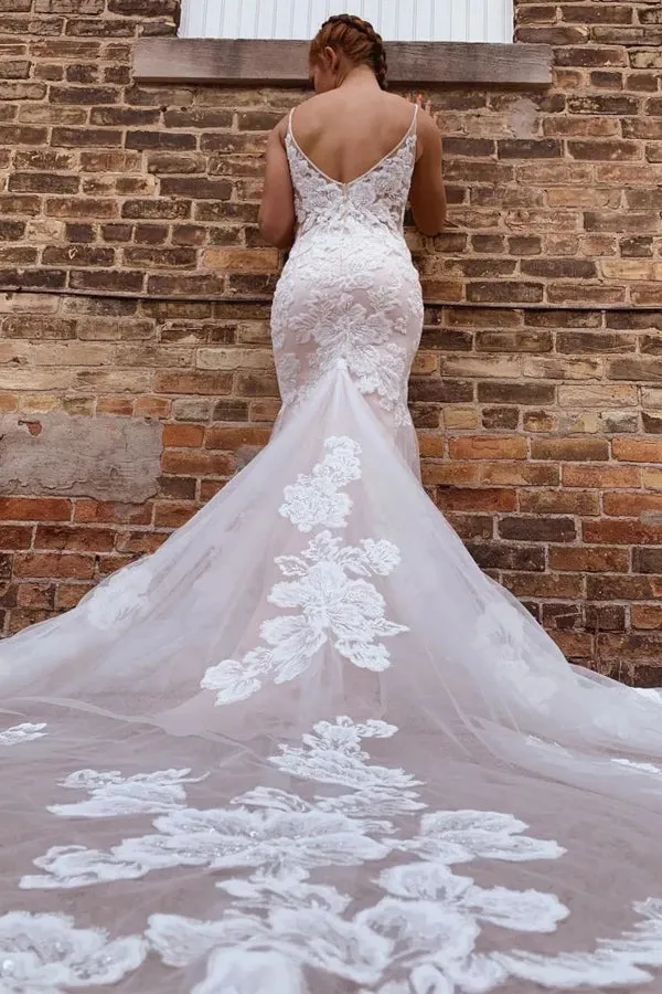 Gorgeous Mermaid Spaghetti Straps Wedding Dresses With Appliques WD702