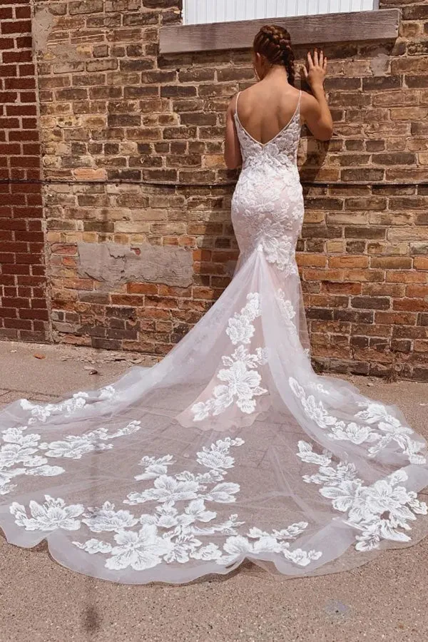 Gorgeous Mermaid Spaghetti Straps Wedding Dresses With Appliques WD702