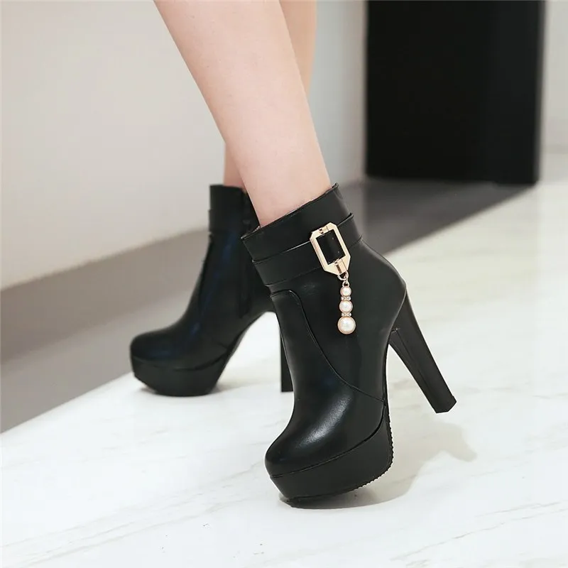 High Heels Zip Up Ankle Boots Winter