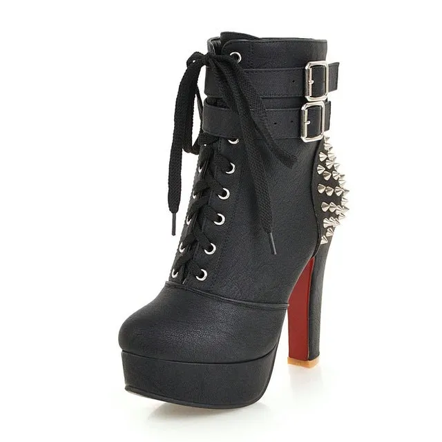 High Heels Zip Up Buckles rivets party Ankle Boots