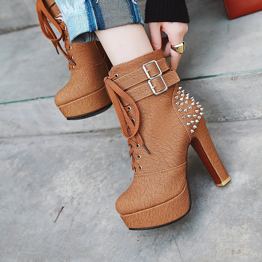 High Heels Zip Up Buckles rivets party Ankle Boots