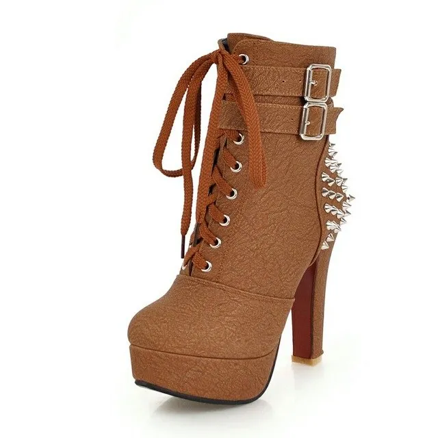 High Heels Zip Up Buckles rivets party Ankle Boots