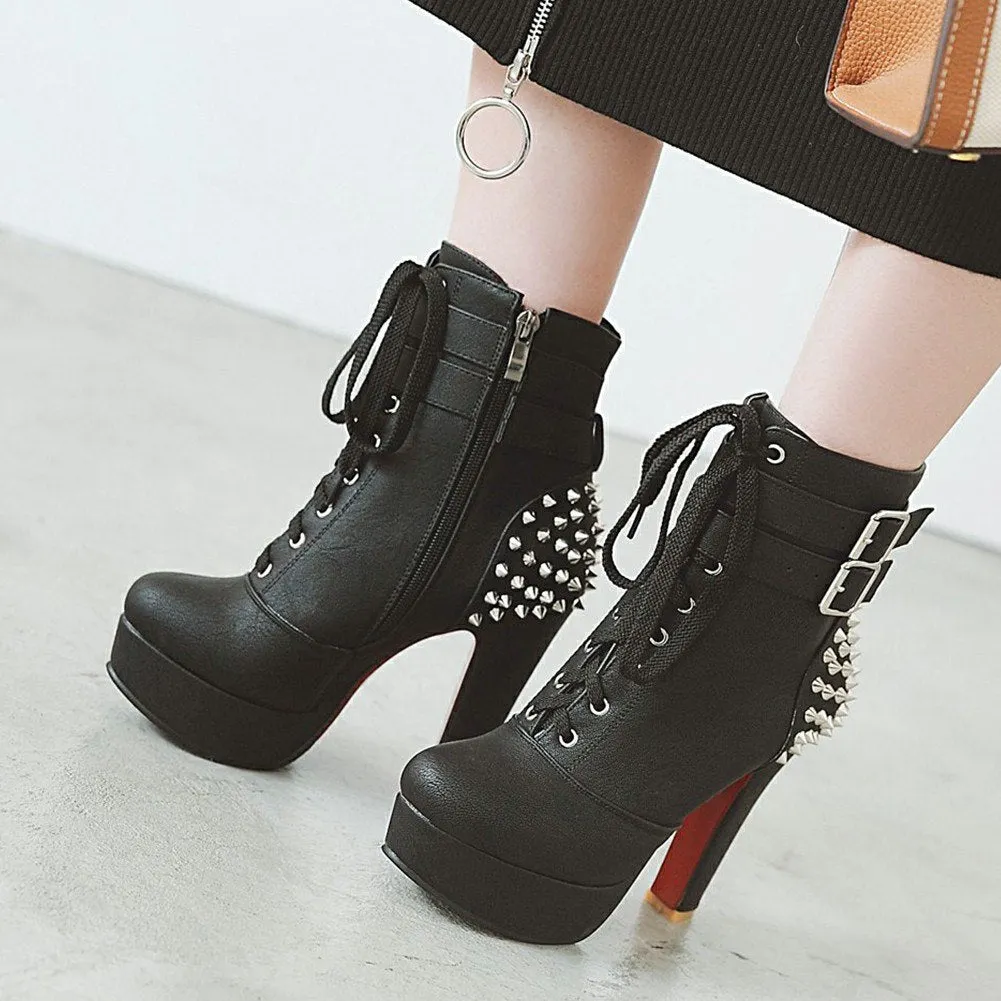 High Heels Zip Up Buckles rivets party Ankle Boots