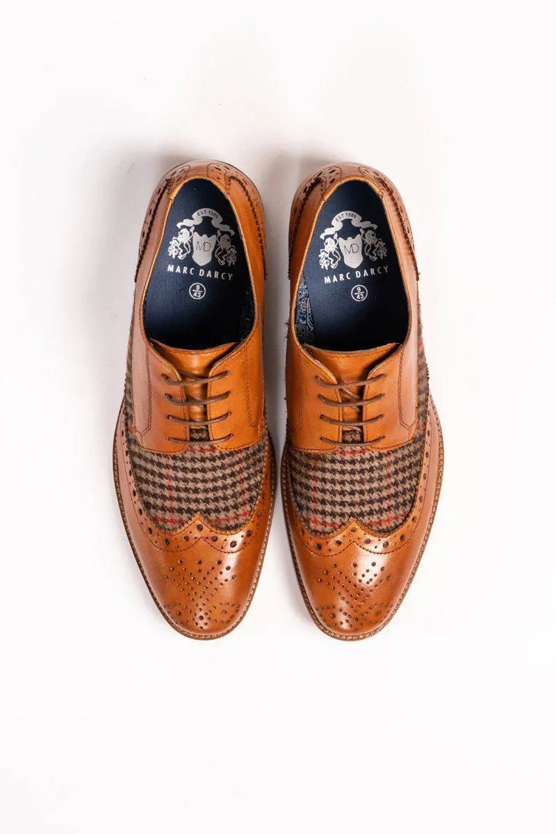 JACOB - Tan Leather Tweed Contrast Brogue Shoe