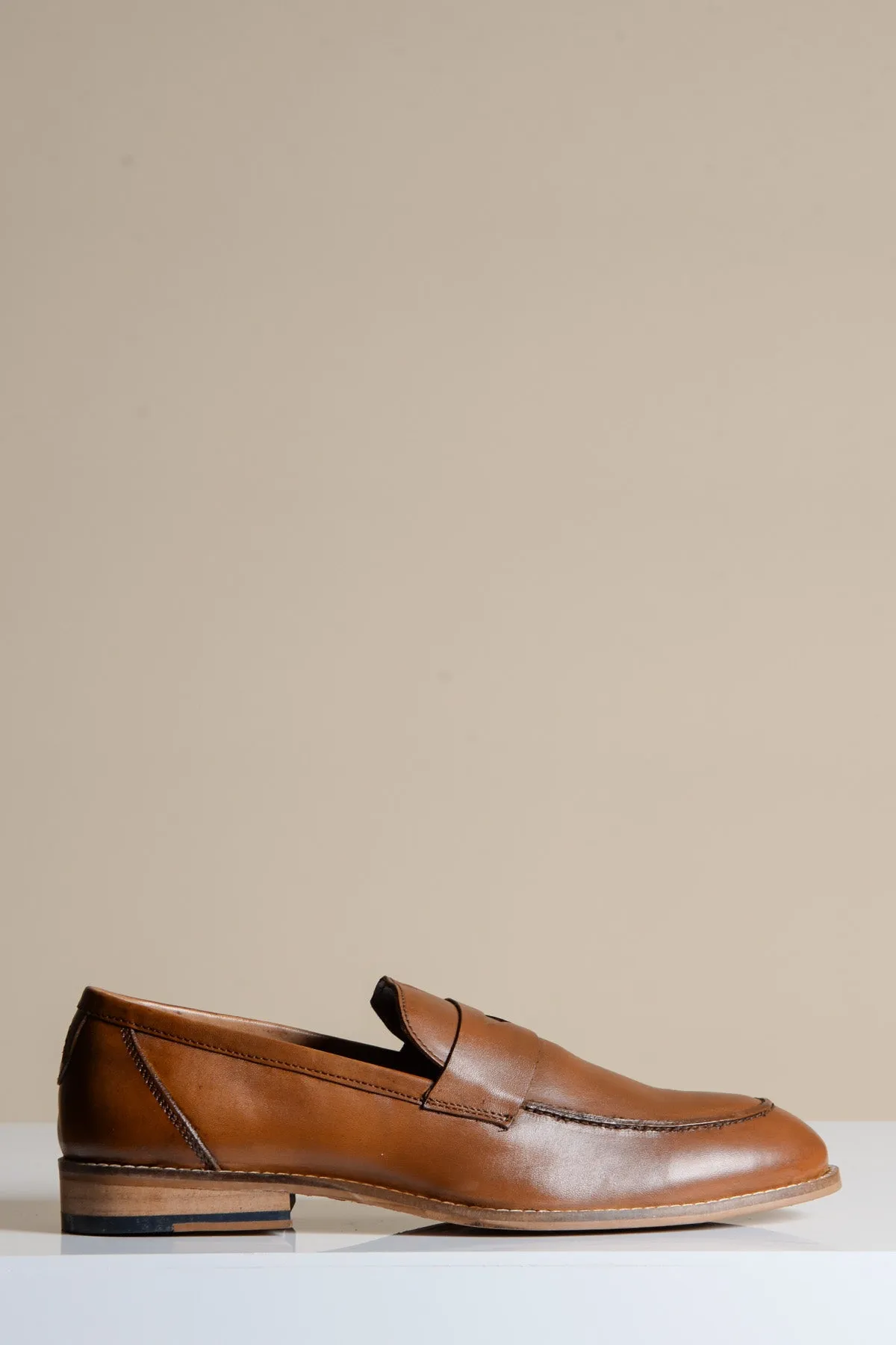 JASPER - Tan Leather Penny Loafer Shoe