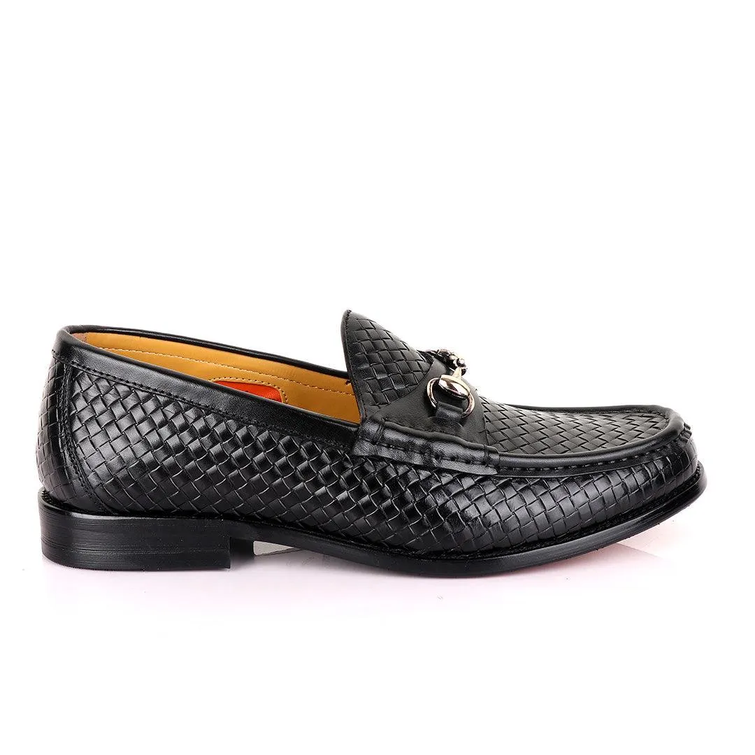 John Mendson Woven Black Loafers