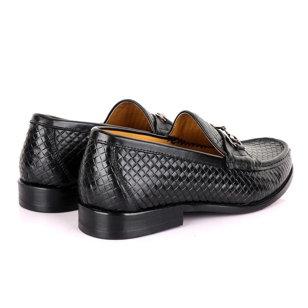 John Mendson Woven Black Loafers