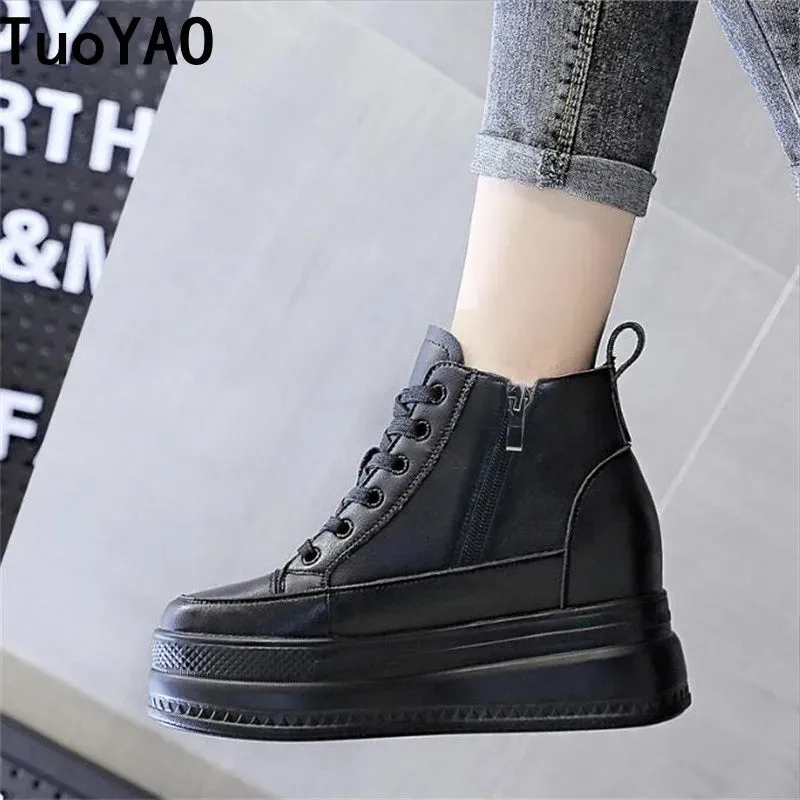 Joskaa 2024 New Black Platform High Top Women Sneakers