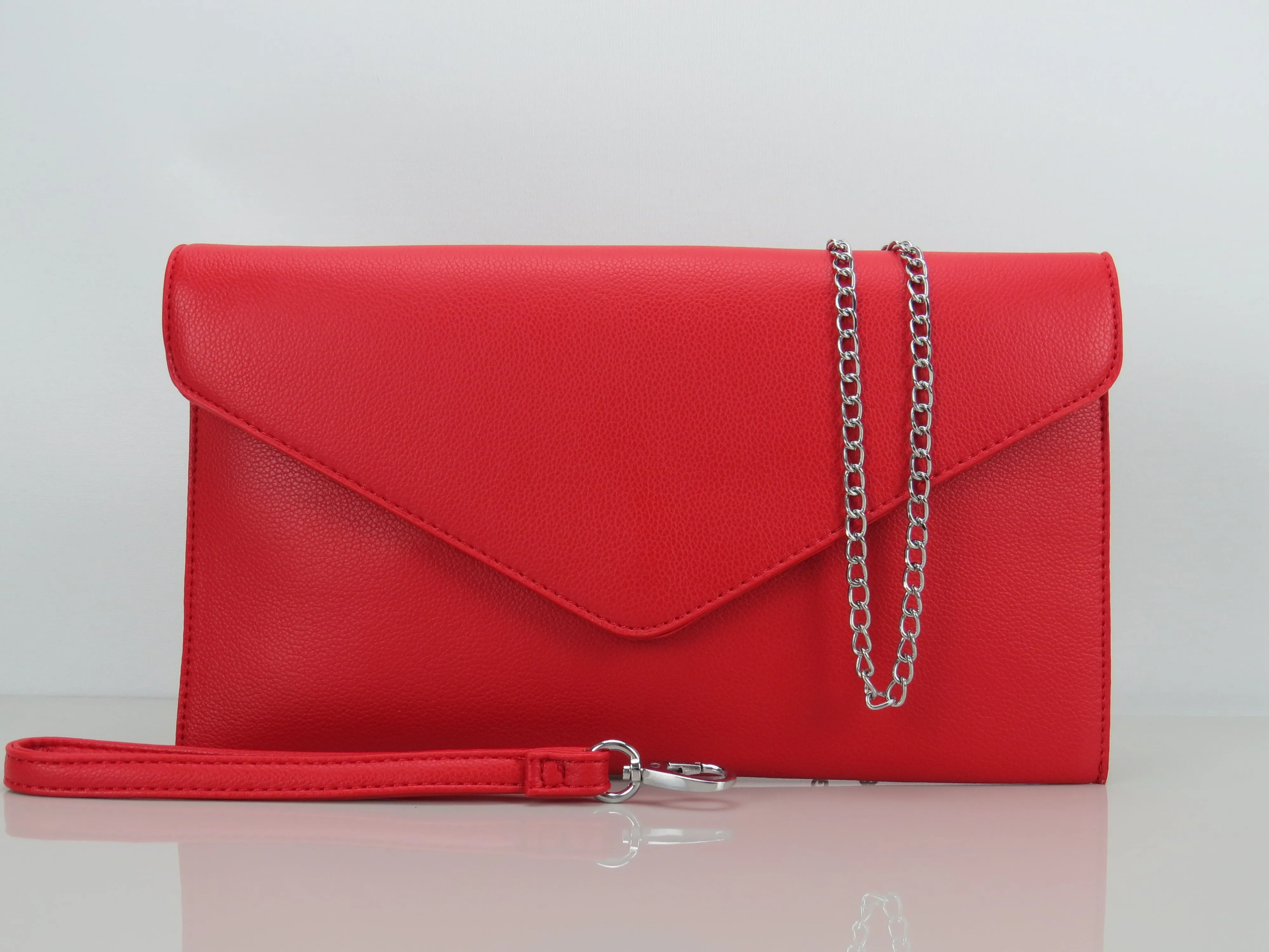 JustBagzz Original Vegan Friendly Leather Red Evening Clutch Bag