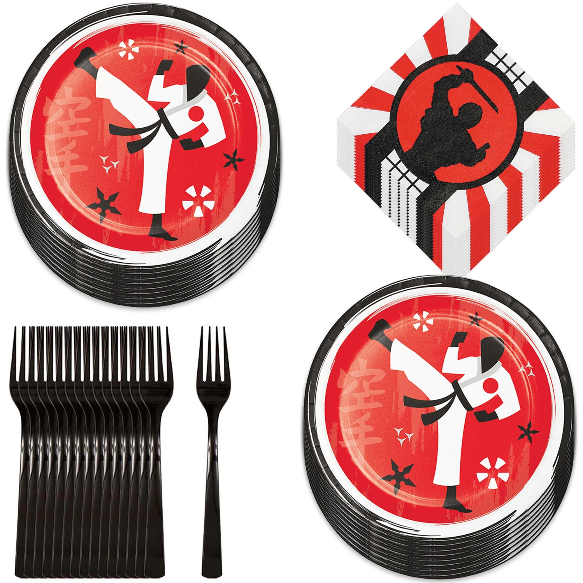 Karate Martial Arts Paper Dessert Plates, Beverage Napkins, and Forks (Serves 16)