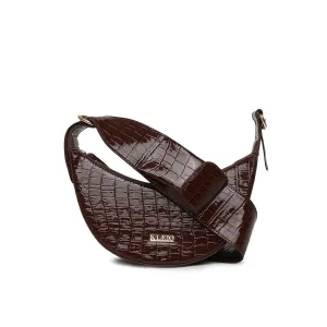 KLEIO Half Moon Croco Textured Elegant Sling Bag for Girls (Brown) with Pocket in Handle | Elegant Cross Body Bag for Women for Gifting & Everyday Casual Use