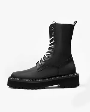 Men's Combat Workers Cactus Leather Boots Black