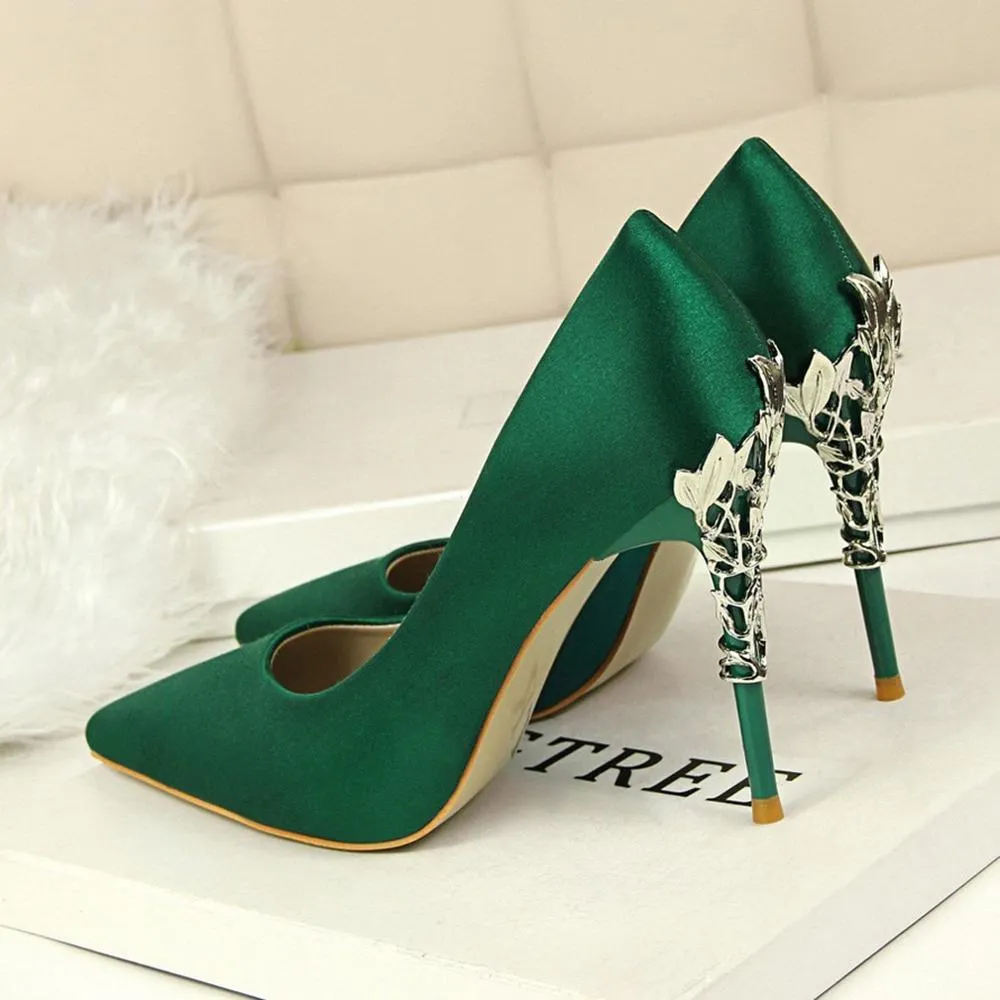 Metal Carved Thin Heel High Heels Pumps Shoes