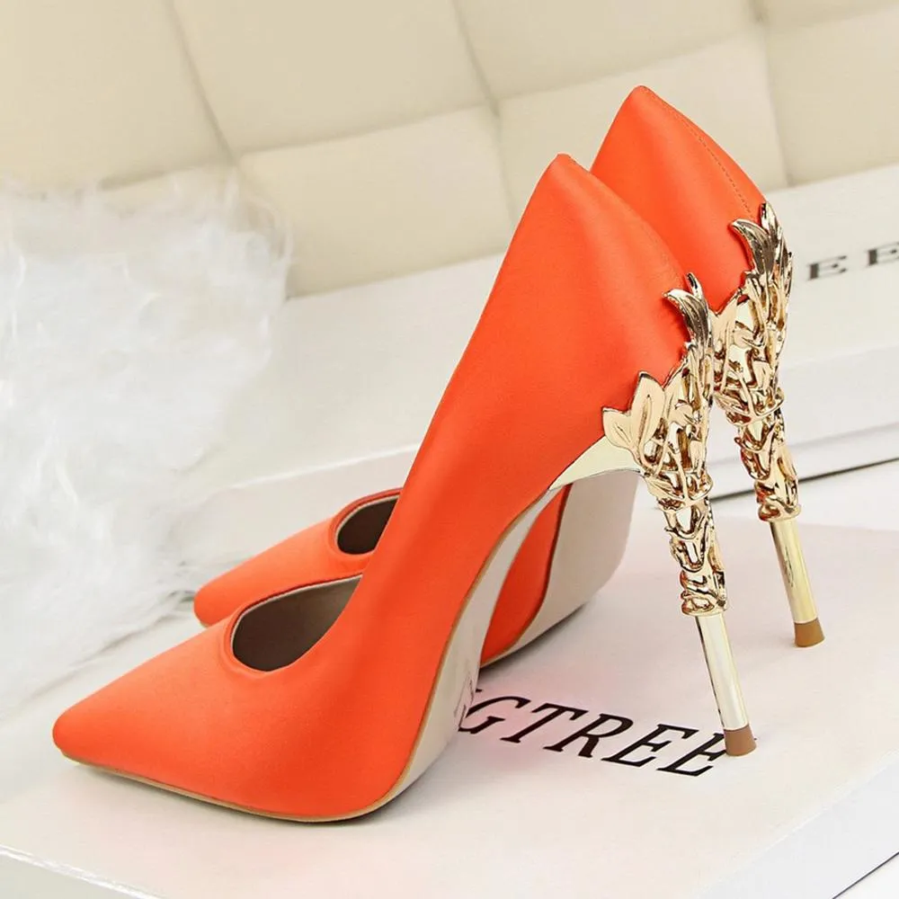 Metal Carved Thin Heel High Heels Pumps Shoes