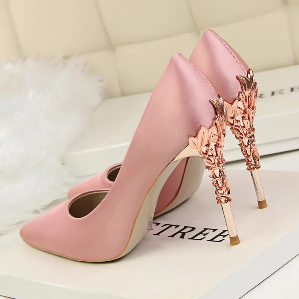 Metal Carved Thin Heel High Heels Pumps Shoes