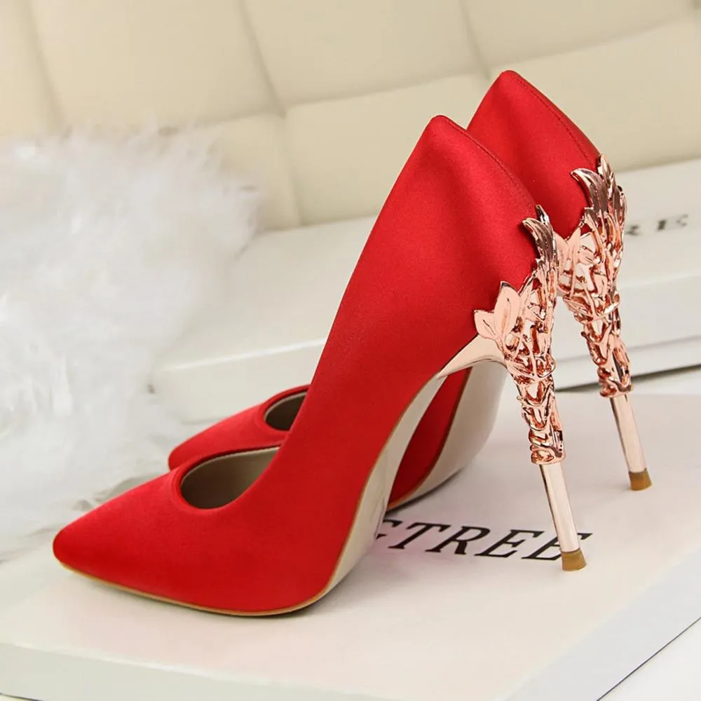 Metal Carved Thin Heel High Heels Pumps Shoes