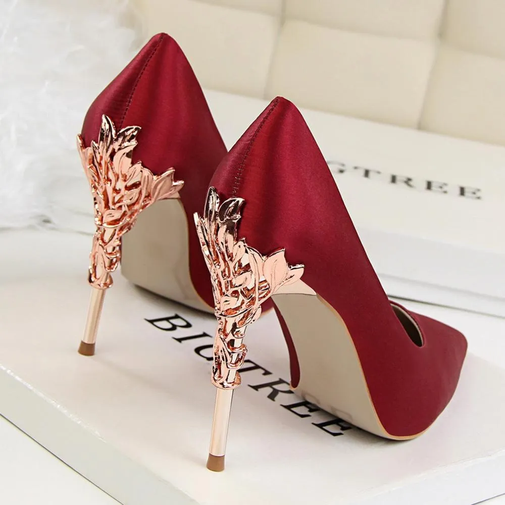 Metal Carved Thin Heel High Heels Pumps Shoes