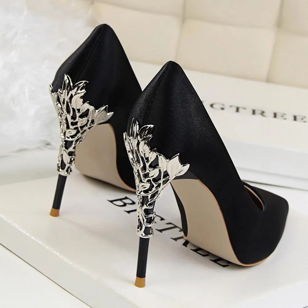 Metal Carved Thin Heel High Heels Pumps Shoes