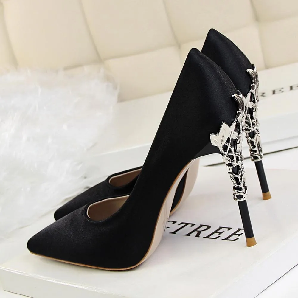 Metal Carved Thin Heel High Heels Pumps Shoes