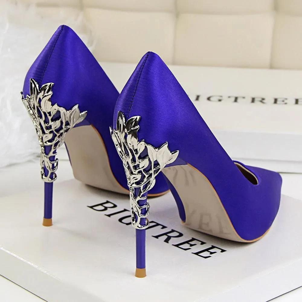 Metal Carved Thin Heel High Heels Pumps Shoes