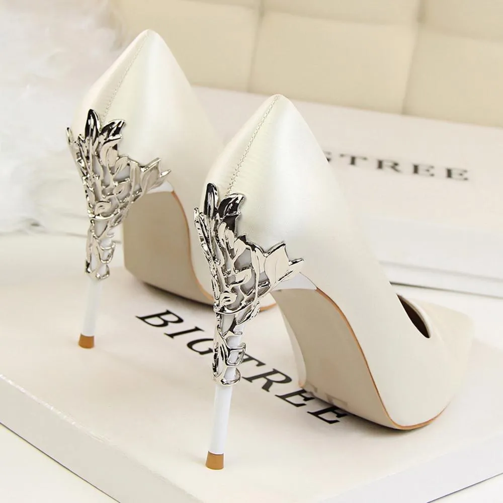 Metal Carved Thin Heel High Heels Pumps Shoes