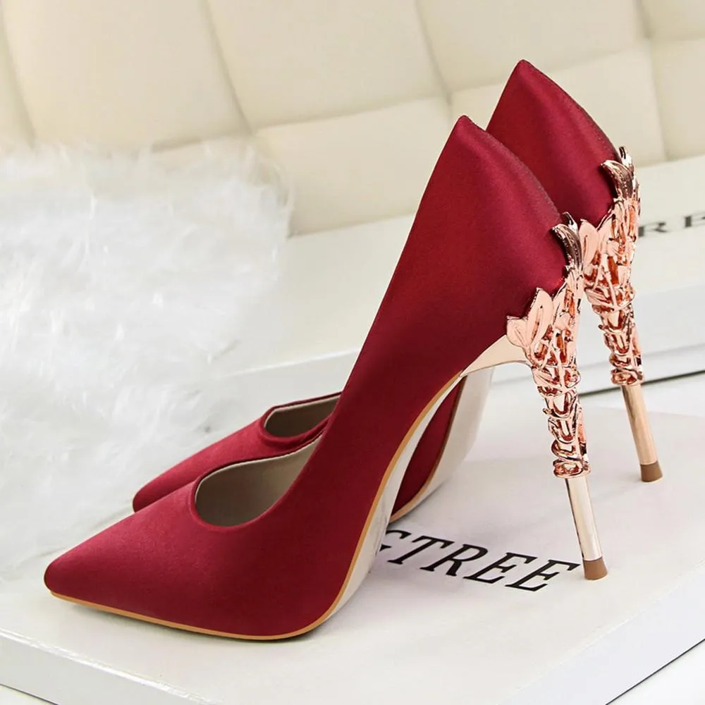 Metal Carved Thin Heel High Heels Pumps Shoes