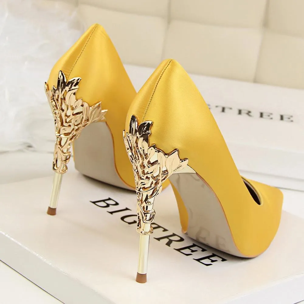 Metal Carved Thin Heel High Heels Pumps Shoes