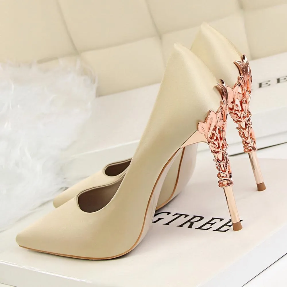 Metal Carved Thin Heel High Heels Pumps Shoes