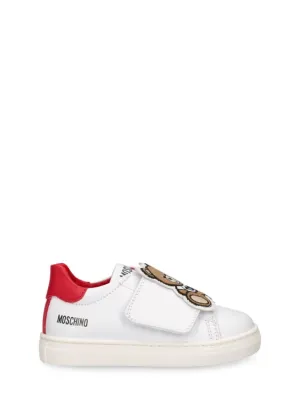 Moschino   Teddy patch leather strap sneakers 