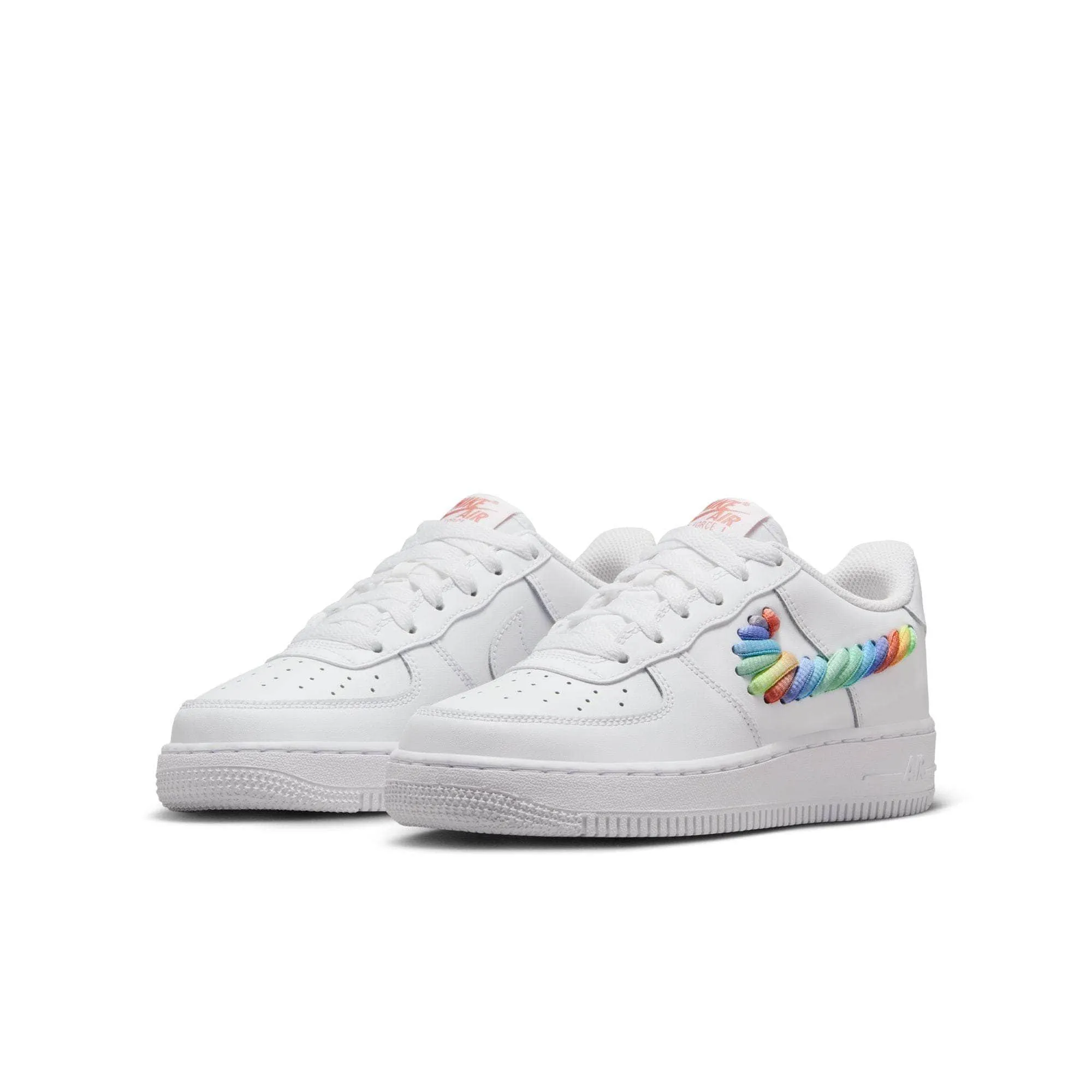 Nike Air Force 1 Low "White Rainbow Lace Swoosh" - Boy's Grade School