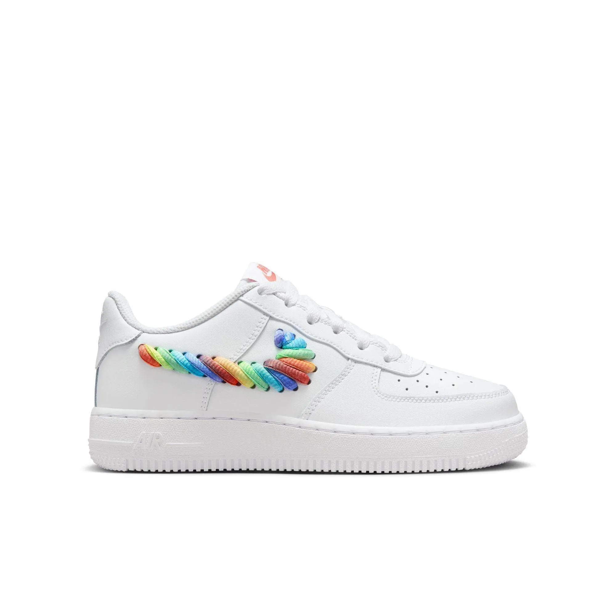 Nike Air Force 1 Low "White Rainbow Lace Swoosh" - Boy's Grade School