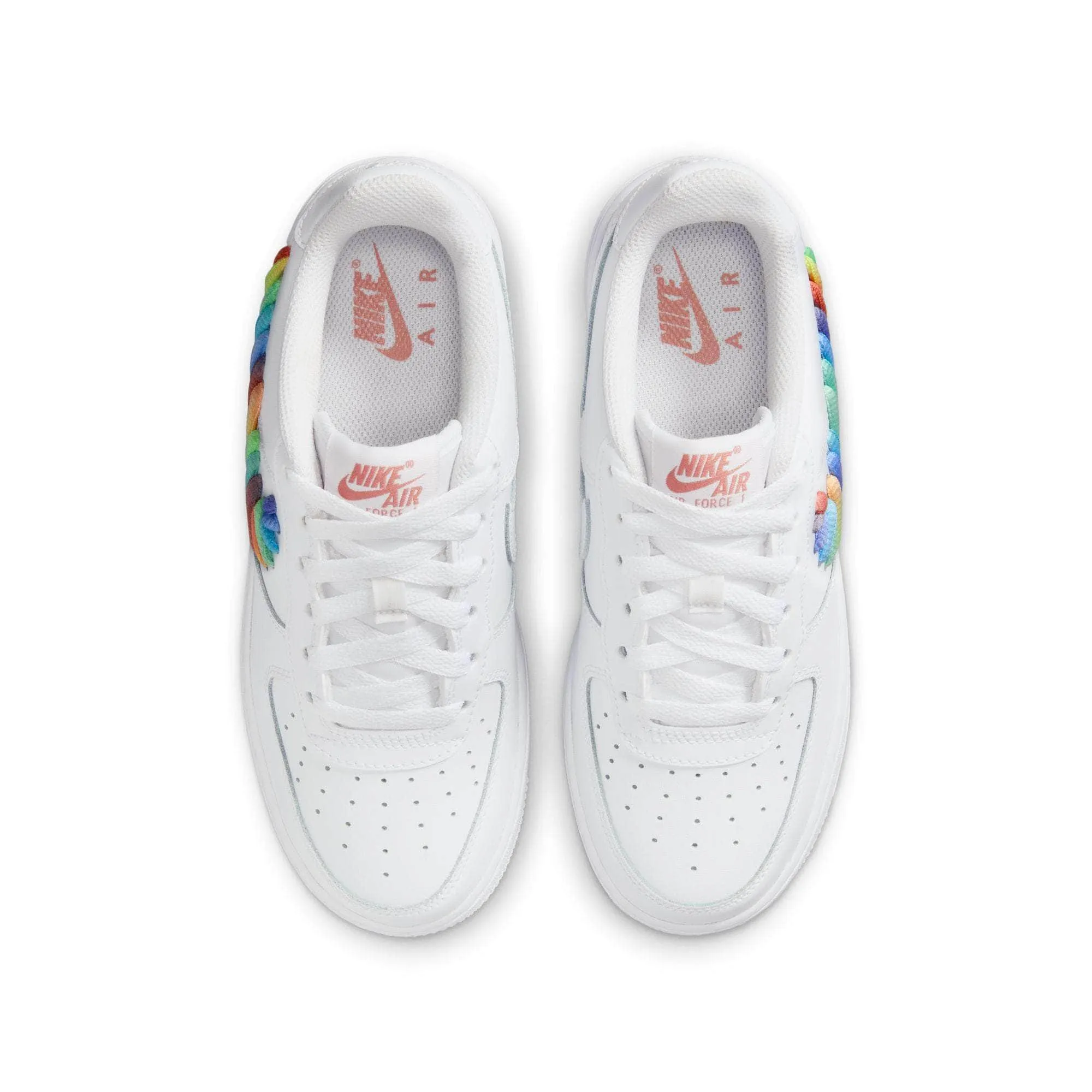 Nike Air Force 1 Low "White Rainbow Lace Swoosh" - Boy's Grade School