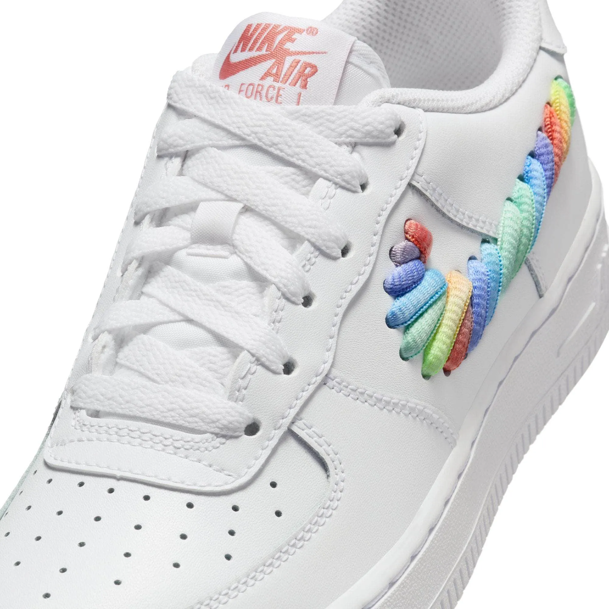 Nike Air Force 1 Low "White Rainbow Lace Swoosh" - Boy's Grade School